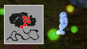 Minimapa e área central com espíritos e pontos de referência